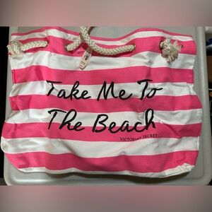 Victoria's Secret pink/white striped „Take Me To The Beach“ tote bag